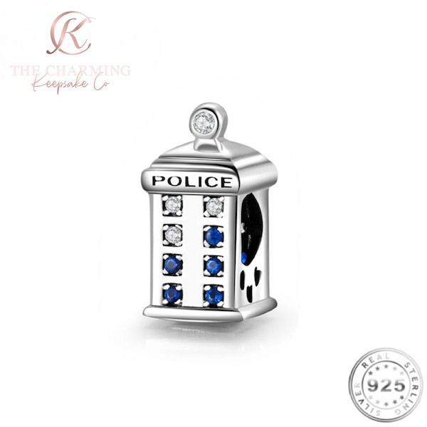 Police Phone Box Charm Genuine 925 Sterling Silver - Dr Who Time Machine