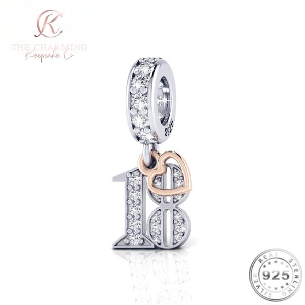 18th Birthday Charm Genuine 925 Sterling Silver & Rose Gold - 18 Years Milestone Gift Daughter / Granddaughter / Niece