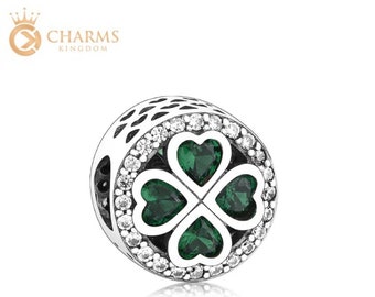NEW GREEN FOUR LEAF CLOVER Dangle Charm Patrick's ~Authentic Sterling Silver