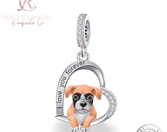 Boxer Dog I Love You Forever Charm 925 Sterling Silver & Rose Gold