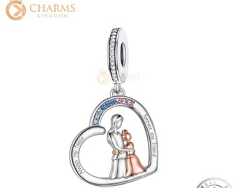 Set Of 2 Heart Charms - Aunt & Niece Dangle Beads For Snake Chain Bracelets, Silver Plated Alloy