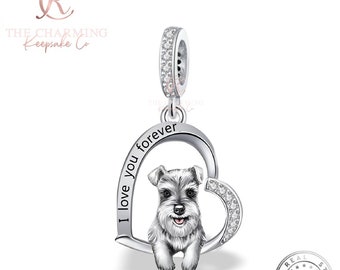 Schnauzer Dog I Love You Forever Charm Genuine 925 Sterling Silver