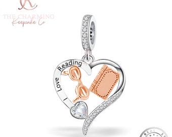 I Love Reading Charm Genuine 925 Sterling Silver & Rose Gold