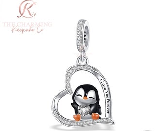 I Love You Forever Penguin Charm Genuine 925 Sterling Silver