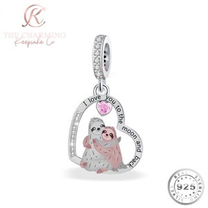 Sloth Charm I Love You To The Moon & Back Genuine 925 Sterling Silver and Rose Gold
