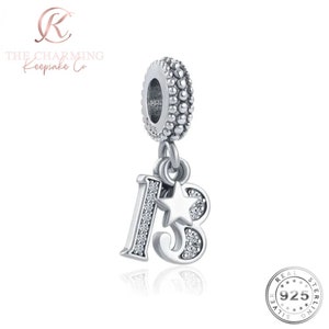 13th Birthday Charm Genuine 925 Sterling Silver - Milestone Birthday Gift 13 Years