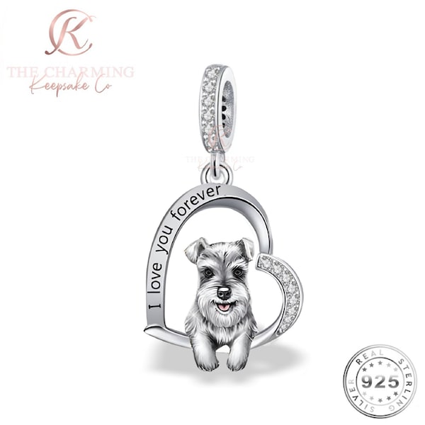 Schnauzer Dog I Love You Forever Charm Genuine 925 Sterling Silver