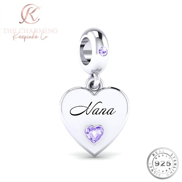 Nana Heart Dangle Charm Genuine 925 Sterling Silver - Gift for Christmas / Birthday