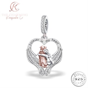 Dog Angel Wings Forever In My Heart Charm 925 Sterling Silver & Rose Gold