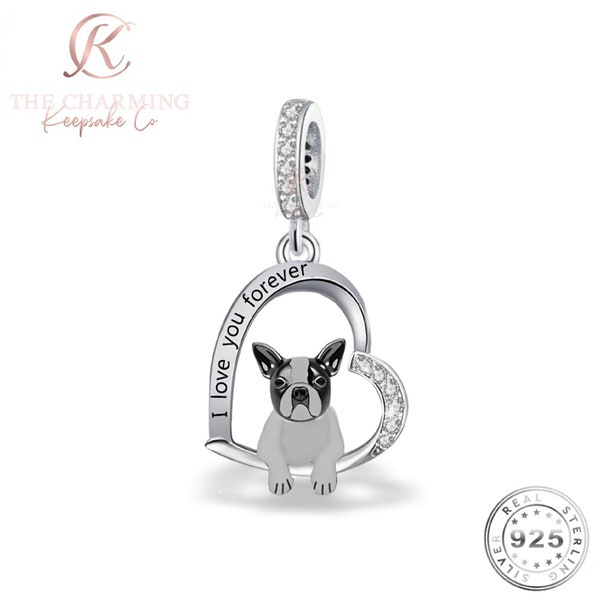 French Bulldog Dog Charm I Love You Forever Genuine 925 Sterling Silver