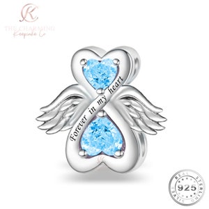 Guardian Angel Wings Charm Genuine 925 Sterling Silver - Forever In My Heart - Pink or Blue Memorial