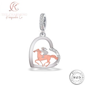 Horse Riding Charm Genuine 925 Sterling Silver and Rose Gold