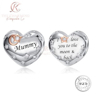 Mummy Heart Charm Genuine 925 Sterling Silver - I Love You to the Moon & Back