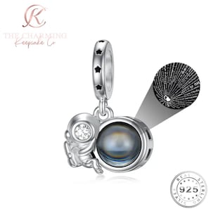 Astronaut and Moon Charm Genuine 925 Sterling Silver - I Love You in 100 Languages