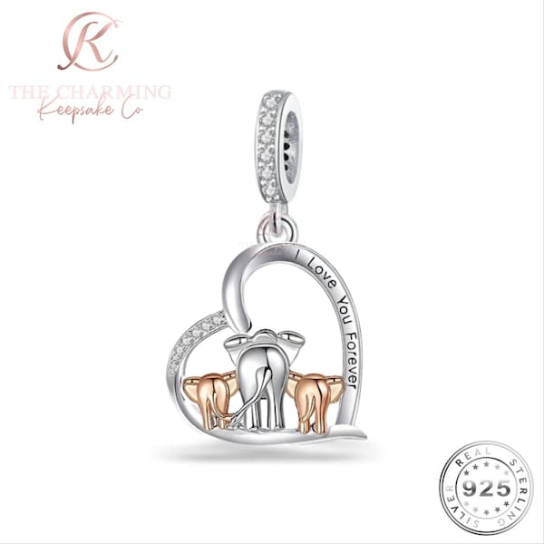 Elephants Charm 925 Sterling Silver and Rose Gold - I Love You Forever