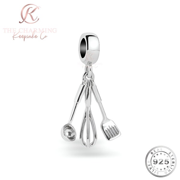 Kitchen Utensils Cooking Charm 925 Sterling Silver - Chef Gift / Love Cooking