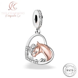 Girl & her Horse Charm Genuine 925 Sterling Silver and Rose Gold
