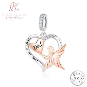 Dad Guardian Angel Charm Genuine 925 Sterling Silver & Rose Gold  - Memorial Charm