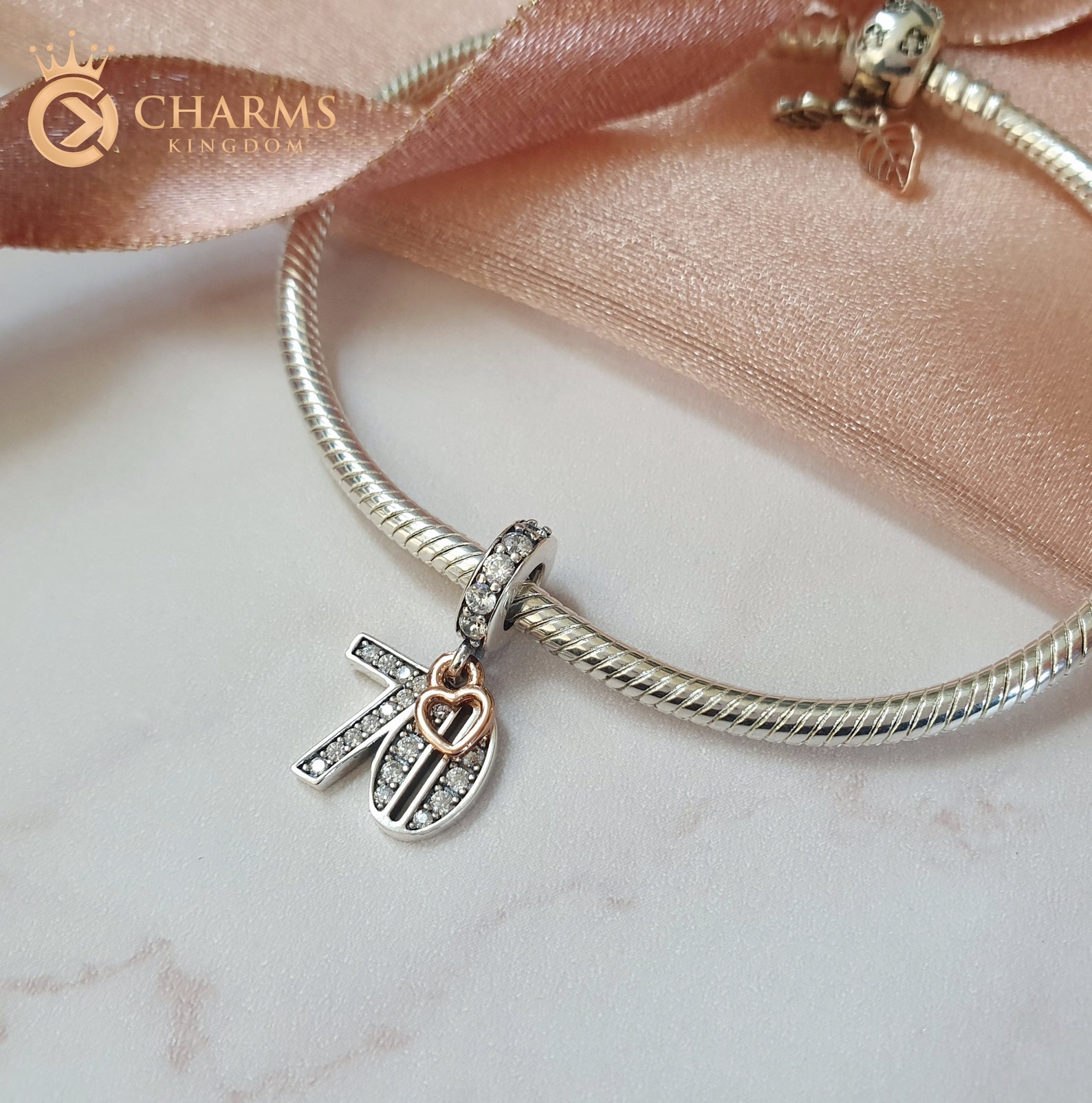 70th Birthday Charm Genuine 925 Sterling Silver Fits