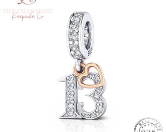 13th Birthday Charm 925 Sterling Silver & Rose Gold - Milestone Birthday Gift 13 Years