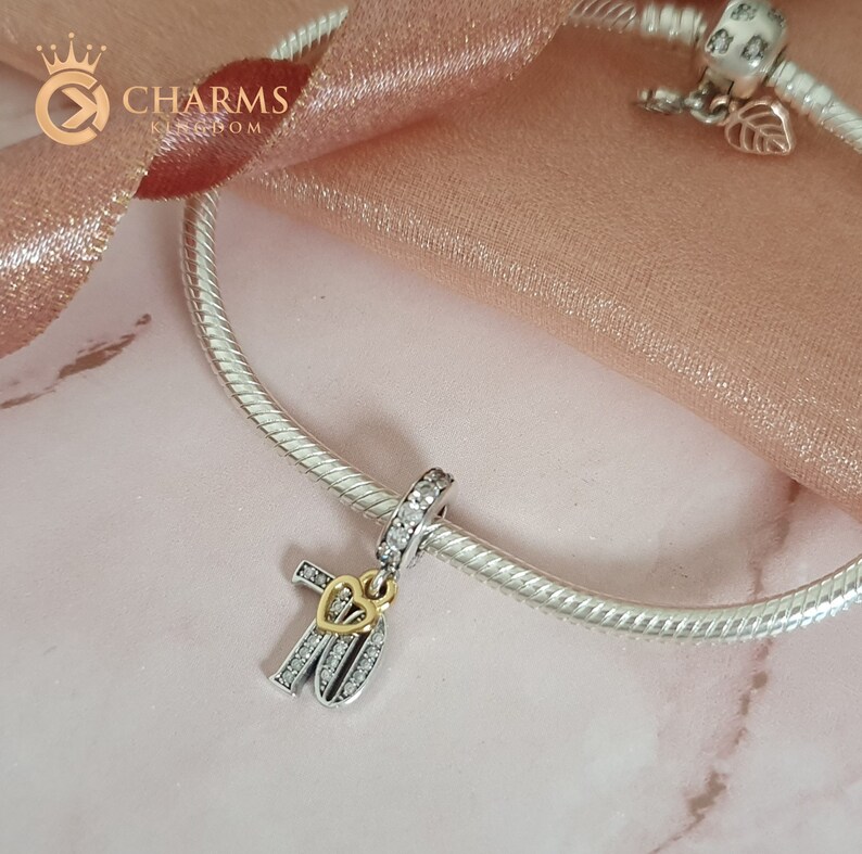 70th Birthday Charm Genuine 925 Sterling Silver Fits