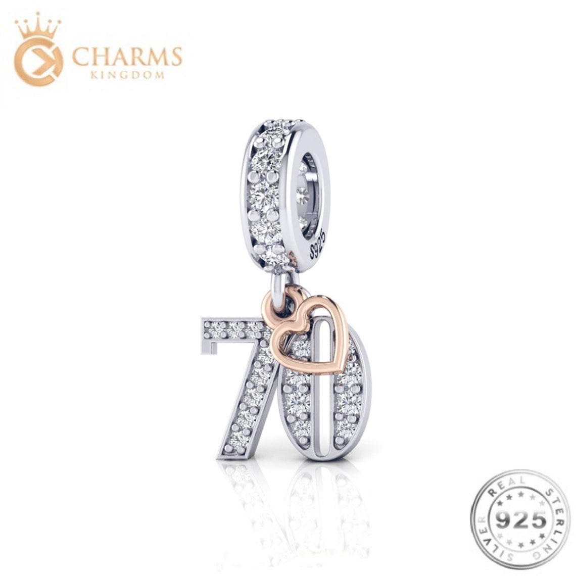 70th Birthday Charm Genuine 925 Sterling Silver Fits