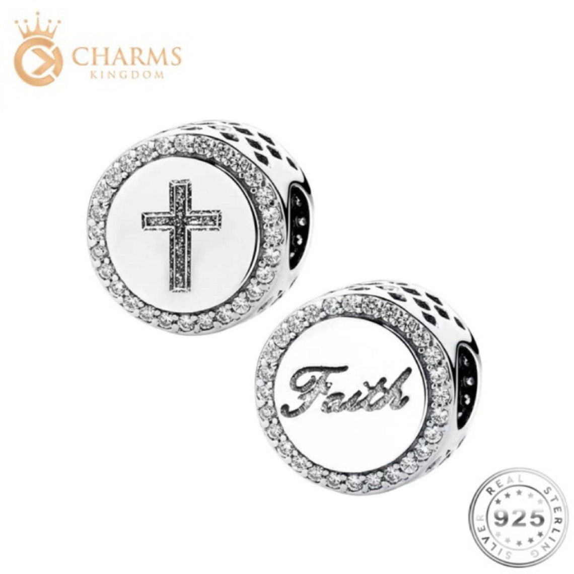 Cross 'faith' Charm Genuine 925 Sterling Silver Etsy