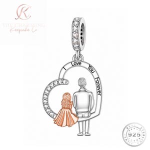 Dad (or Grandad) & Daughter Charm Genuine 925 Sterling Silver and Rose Gold