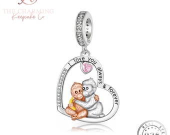 Monkey Charm Genuine 925 Sterling Silver & Rose Gold - I Love You