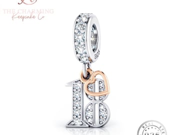 18th Birthday Charm 925 Sterling Silver & Rose Gold - 18 Years Milestone Gift