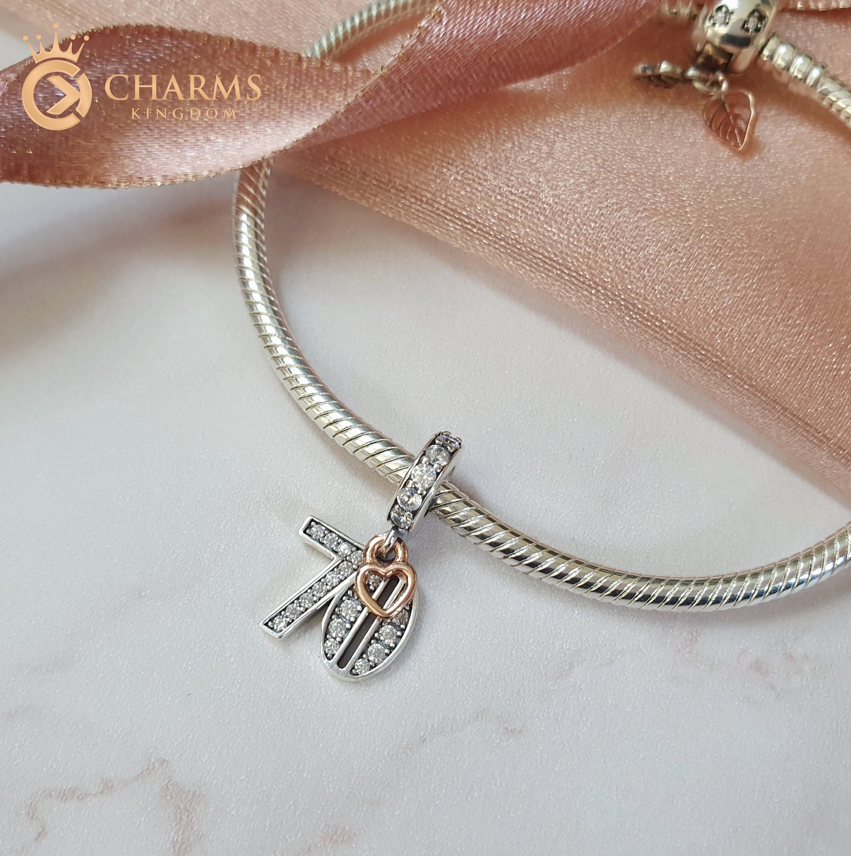 70th Birthday Charm Genuine 925 Sterling Silver Fits