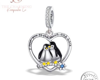 Penguins Charm 925 Sterling Silver - I Love You To The Moon