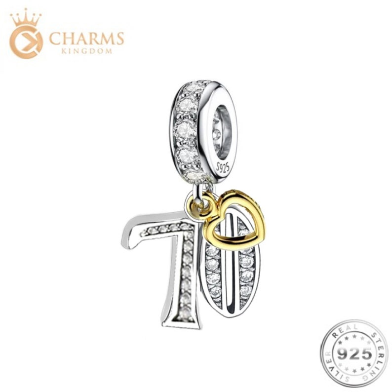 70th Birthday Charm Genuine 925 Sterling Silver Fits
