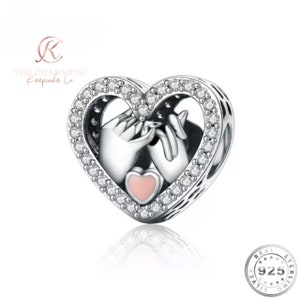 Holding Hands Love Heart Charm Genuine 925 Sterling Silver - Pinky Promise