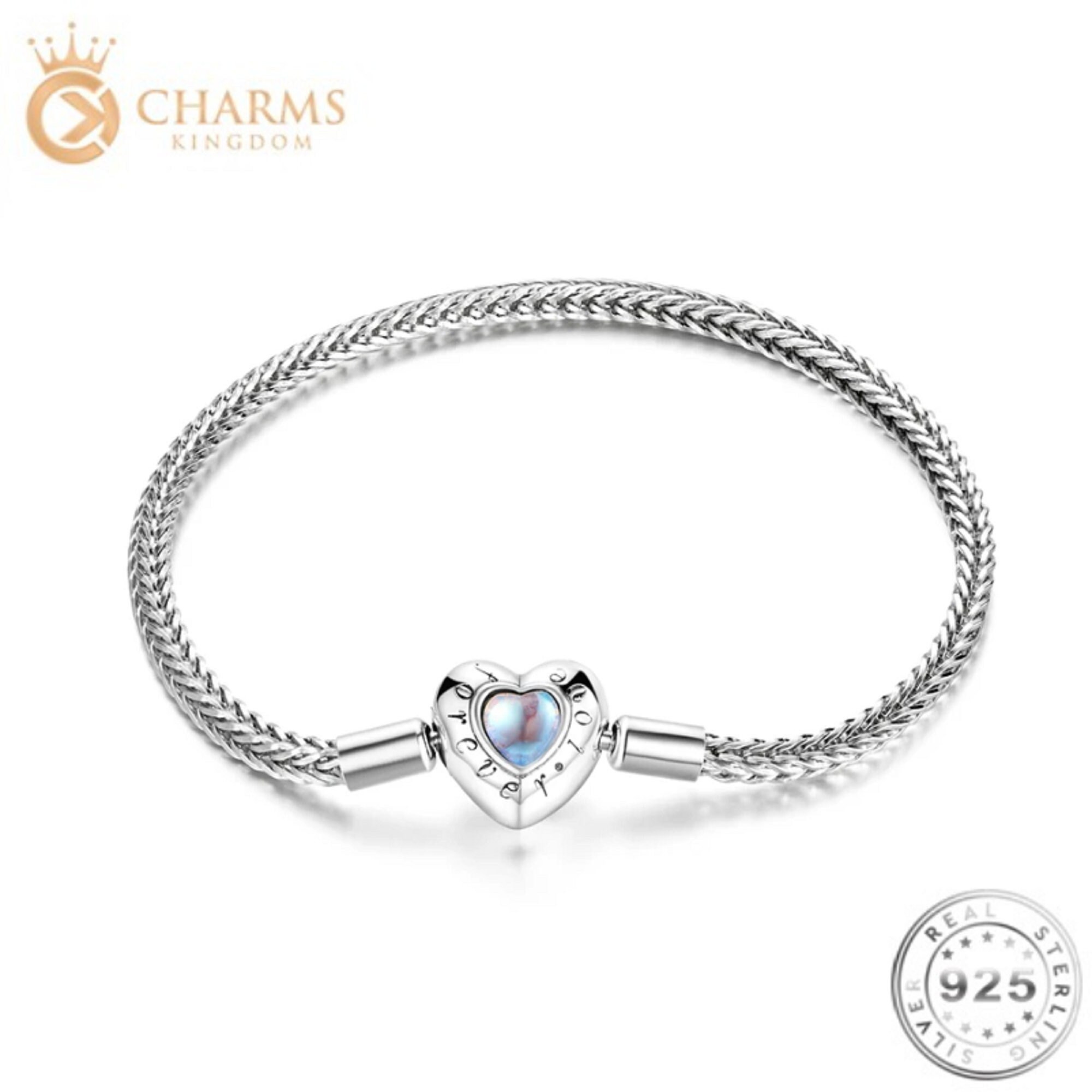 Charm Bracelet Moonstone Heart Clasp 