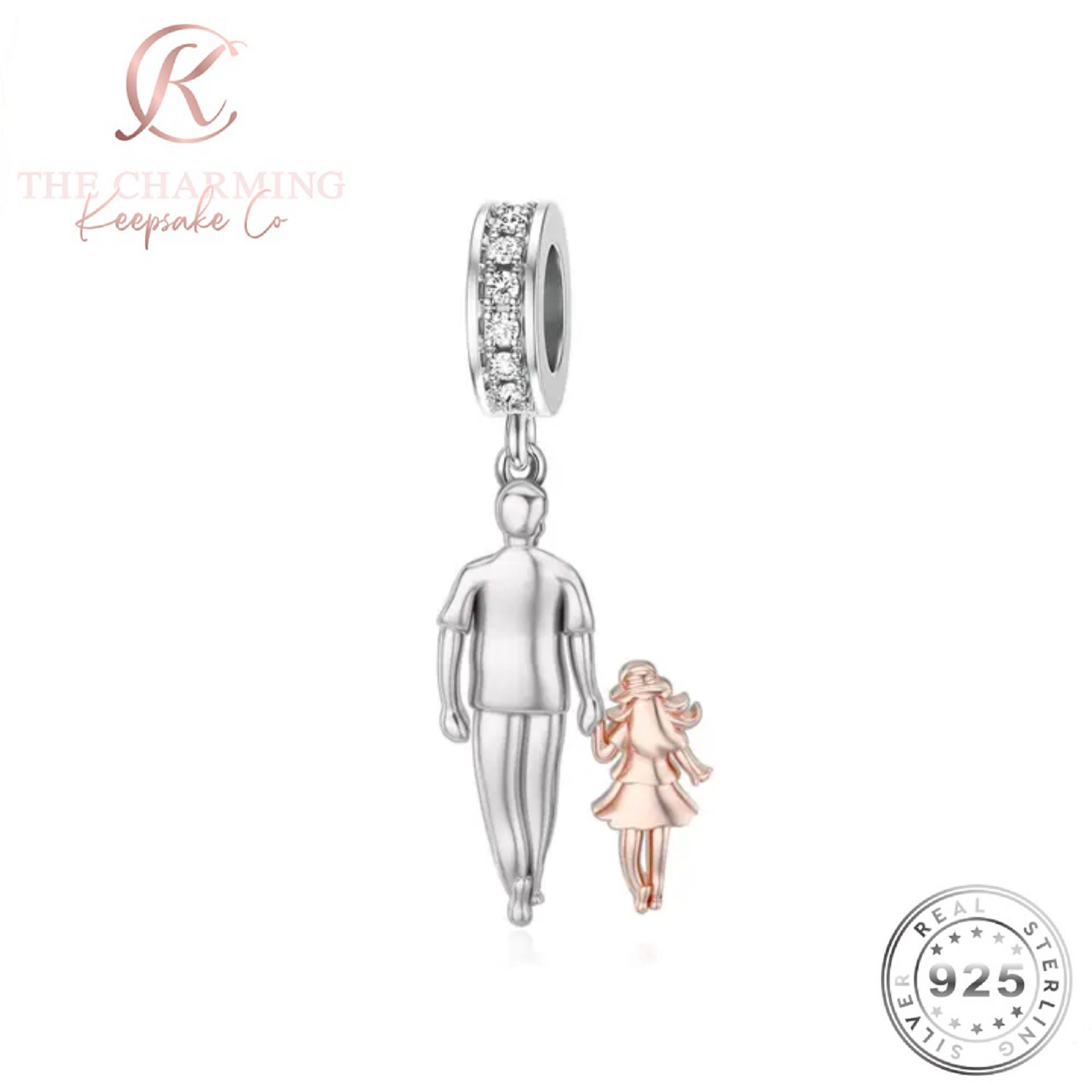 Dad & Daughter Charm Genuine 925 Sterling Silver and Rose Gold - Memorial Charm