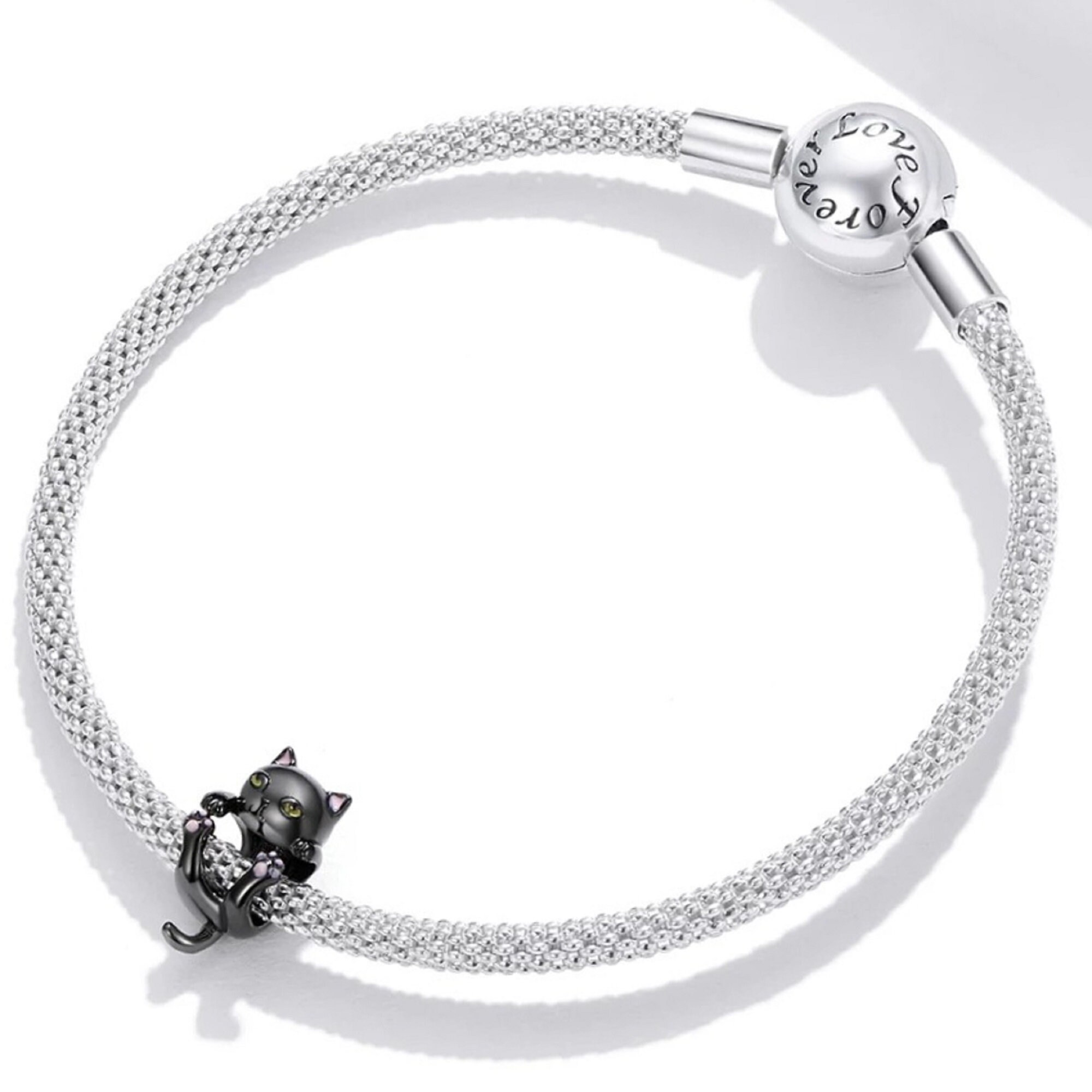 Black Cat Charm Genuine 925 Sterling Silver Fits Pandora Etsy