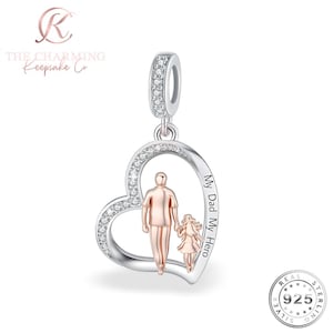 Dad Hero Charm Genuine 925 Sterling Silver and Rose Gold - Memorial Charm