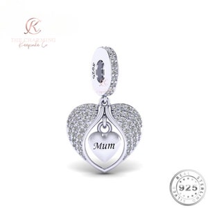 Mum Angel Wings Charm Genuine 925 Sterling Silver  - Memorial Charm