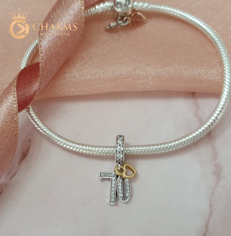 70th Birthday Charm Genuine 925 Sterling Silver Fits