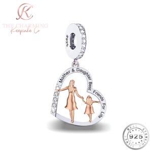 Mum & Daughter Charm Genuine 925 Sterling Silver Rose Gold Best Friends For Life