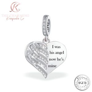 Angel Wing Heart Charm Genuine 925 Sterling Silver - Husband / Son / Dad / Grandad Memorial