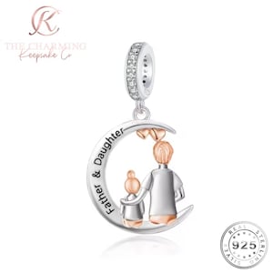 Father & Daughter Charm Genuine 925 Sterling Silver and Rose Gold Moon - Daughter Birthday Gift from Dad