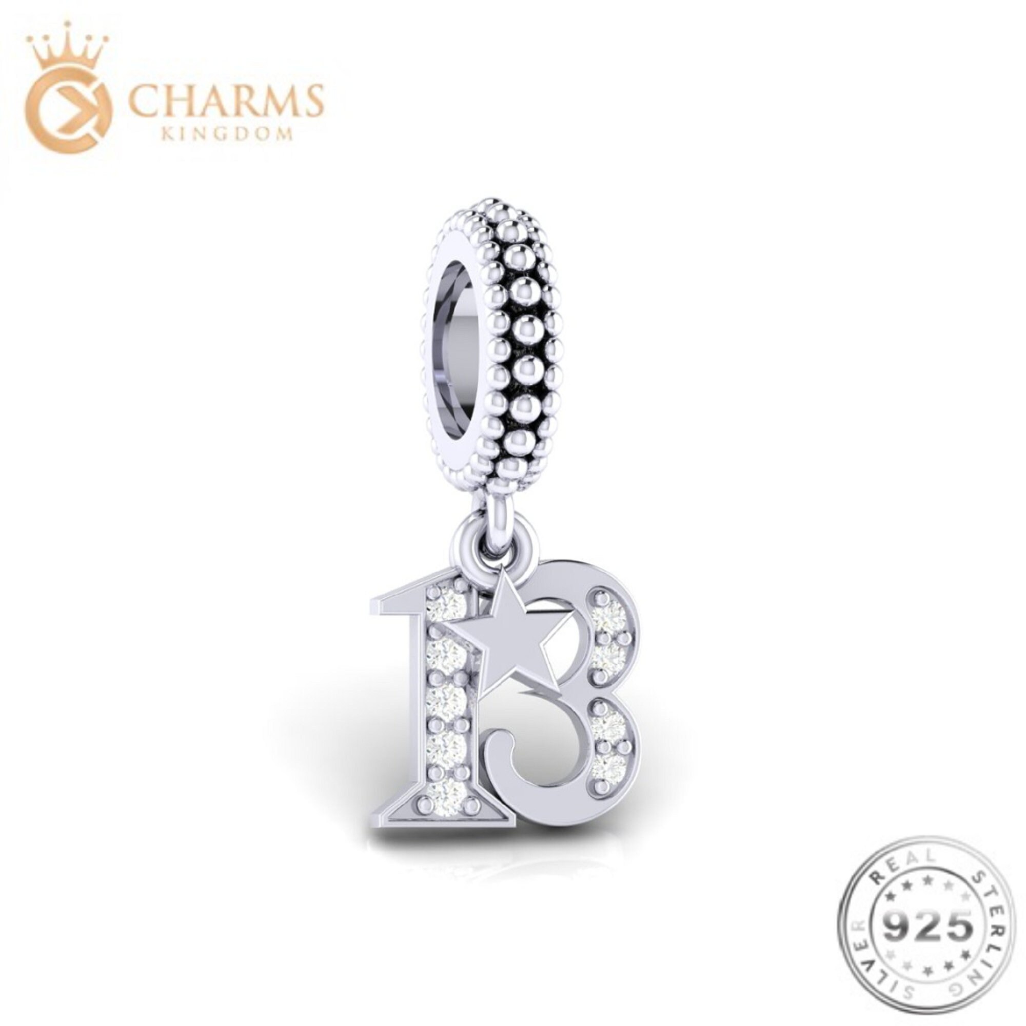 13th Birthday Charm Genuine 925 Sterling Silver Fits