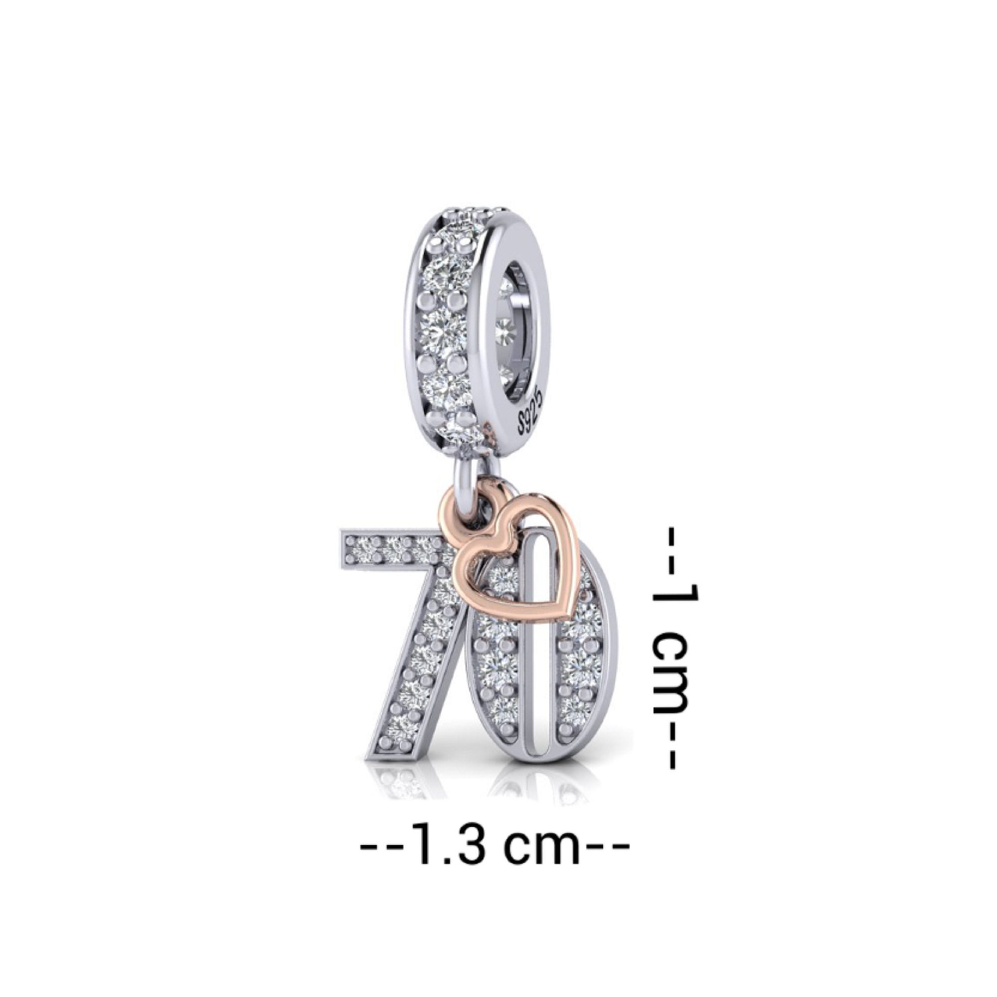 70th Birthday Charm Genuine 925 Sterling Silver Fits