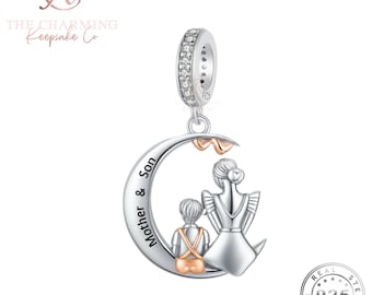 Mother & Son Charm Genuine 925 Sterling Silver and Rose Gold Moon - Mum / Mummy Gift