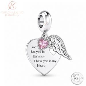 Angel Wings Charm Genuine 925 Sterling Silver - God Has You In His Arms - Memorial
