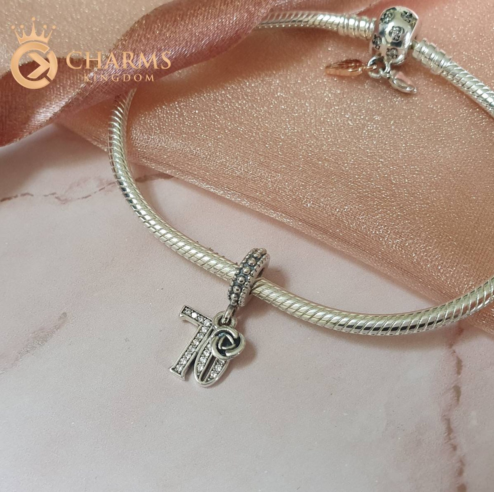 70th Birthday Charm Genuine 925 Sterling Silver Fits