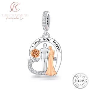 Bride / Couple Charm Genuine 925 Sterling Silver & Rose Gold - Wife Gift / Wedding Day Gift