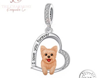 Terrier Dog I Love You Forever Charm Genuine 925 Sterling Silver & Rose Gold